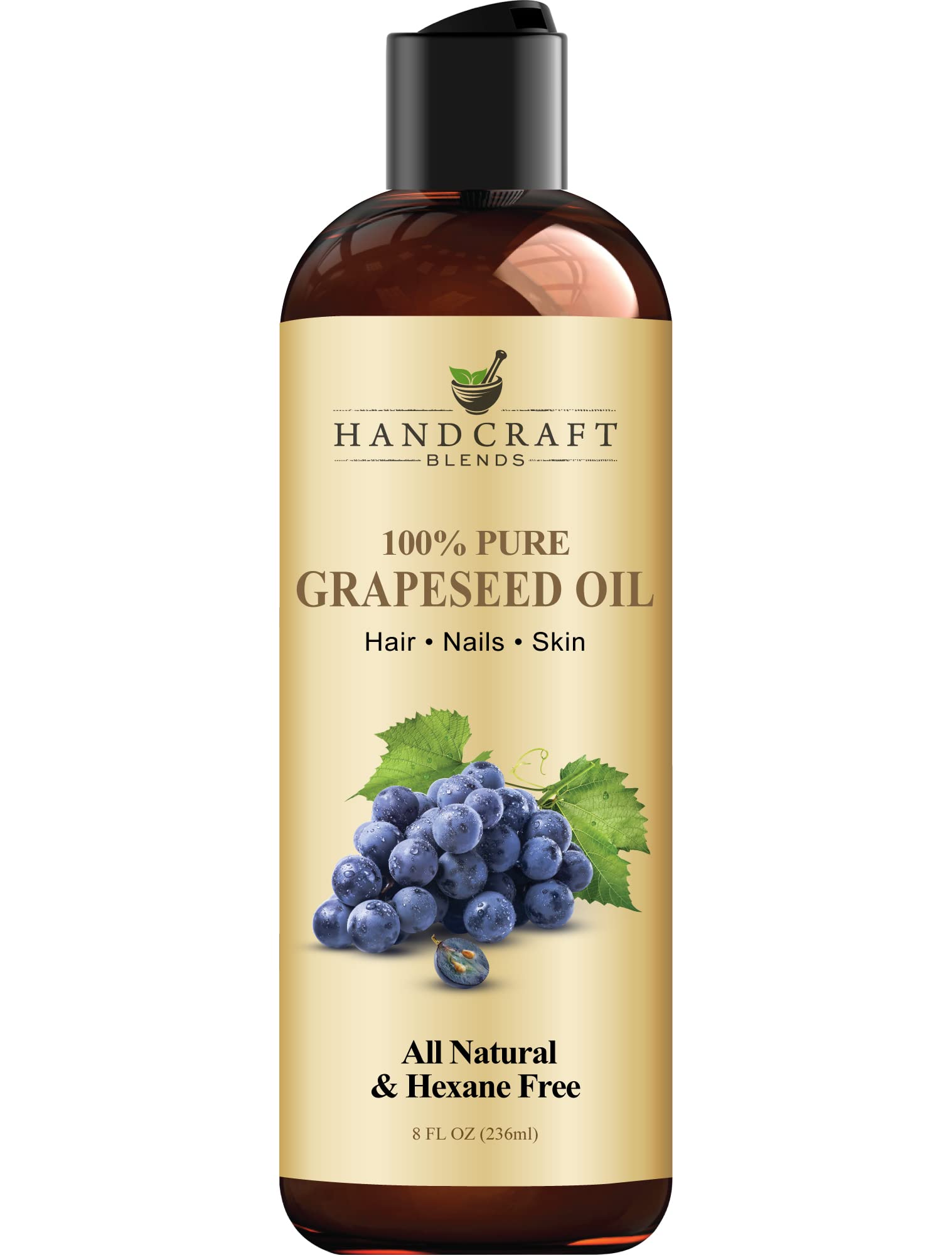 Handcraft Blends Grapeseed Oil | 100% Pure and Natural | Bath & Body Oil | Premium Grade Carrier Oil | Skin | Hair | Body | Massage | Cold-Pressed | Hexane-Free | 8 Fl Oz