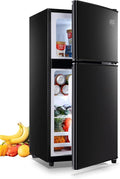 KRIB BLING Mini Fridge With Freezer,3.5 Cu. Ft Compact Refrigerator With 2 Doors,7- Level Adjustable Thermostat, Removable Glass Shelves For Bedroom, Office, Kitchen, Apartment, Dorm, Black