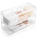 KIMCHOMERSE Qtip Holder Dispenser, 2-Layer Cotton Ball & Pad Holder for Bathroom Storage, Drawer Organizer for Earrings, Jewelry & Small Items