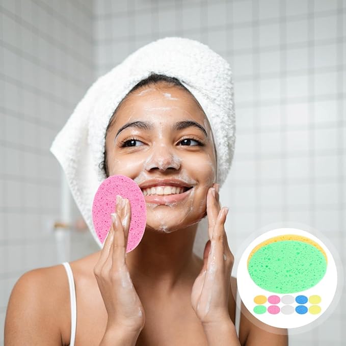 Operitacx 12Pcs Oval Facial Sponges, Facial Scrubber Scrub Pads Wash Sponges for Cleansing, Exfoliating, Makeup Removal