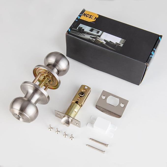 6 Pack Brushed Nickel Door Knobs Interior,Bath & Bed Privacy Door Knob, Keyless Door Lock Round Doorknobs
