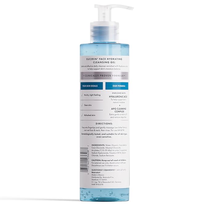 Eucerin Gentle Cleansing Hydrating Gel Cleanser, 13.5 Fl Oz Bottle