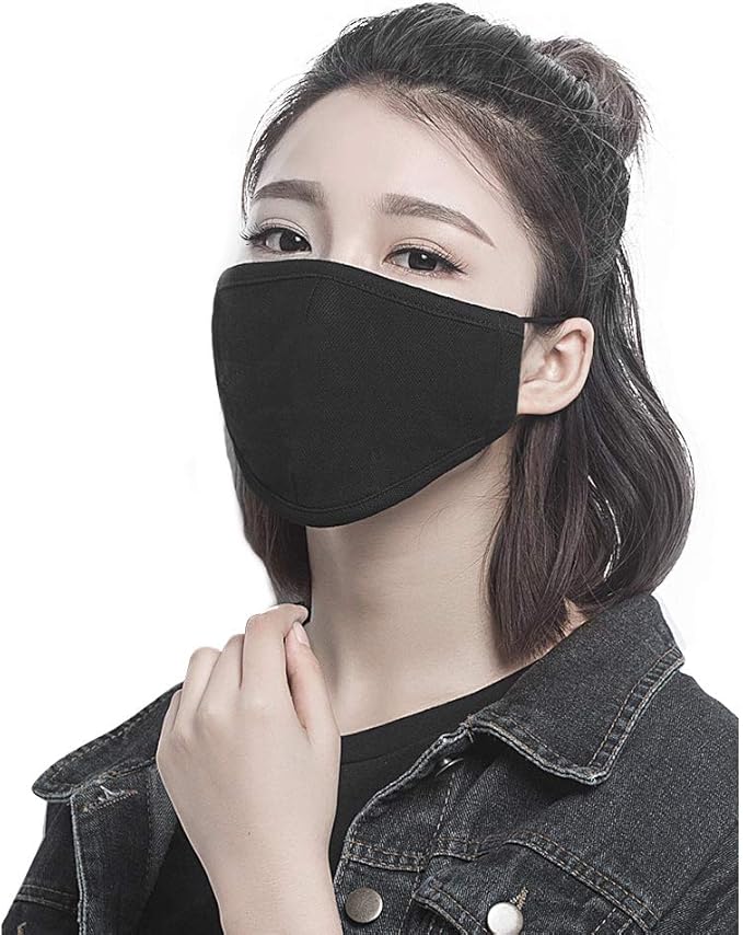 FECEDY 6pcs/Pack Black Mask Windproof Dustproof Masks Breathable Reusable Washed for Outdoor Sport Half Face Earloop Cotton Masks