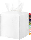 Tissue Holder White Tissue Box Cover – Square Leather Tissue Cover Box with Bottom Belt, Decorative Tissue Box Holder for Modern Home Office Decor