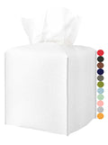 JESMINI Tissue Holder White Tissue Box Cover – Square Leather Tissue Cover Box with Bottom Belt, Decorative Tissue Box Holder for Modern Home Office Decor