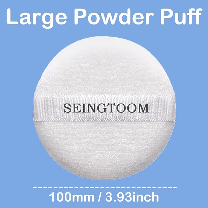 SEINGTOOM 3Pcs Large Powder Puff, 3.93 Inch Body Puff，Loose Soft Velour Body Powder Puff and Container White