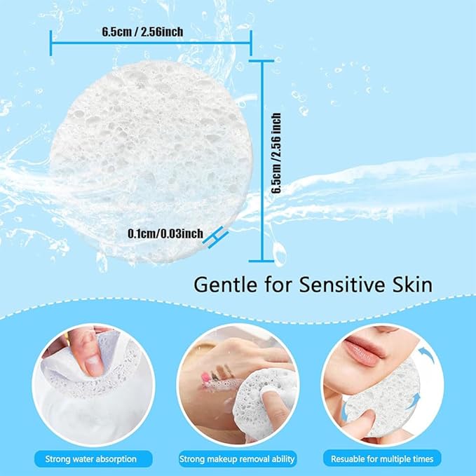 Kaufibre 30 Count Compressed Facial Sponges Mini Soft Cellulose Pads for Facial Cleansing Exfoliating Makeup Removal and Face Masks Ideal for Home and Travel