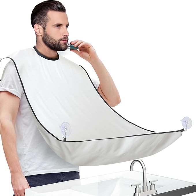 LUPYJI Beard Bib Apron, Adjustable Hair Catcher for Shaving Non-Stick Shave Cape Grooming Accessories, Christmas Gift for Dad (Black)