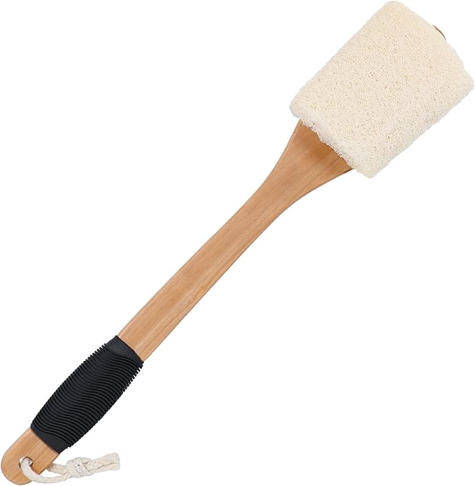 OWIIZI Back Loofah Scrubber Brush with Long Handle, Hard Loofa Sponge Body Bath Scrubber for Shower, Natural Luffa Skin Exfoliating On a Stick for Men Women Elder