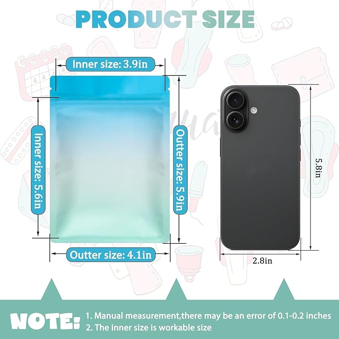 Disposable Sanitary Hygiene Disposal Bags for Bag Period Tampon Napkin Trash, 100pcs, Discreet Privacy Cover, Stylish Look, Self-Adhesive Seal,Portable for Purse, Bathroom, School, Travel(Blue-Green)