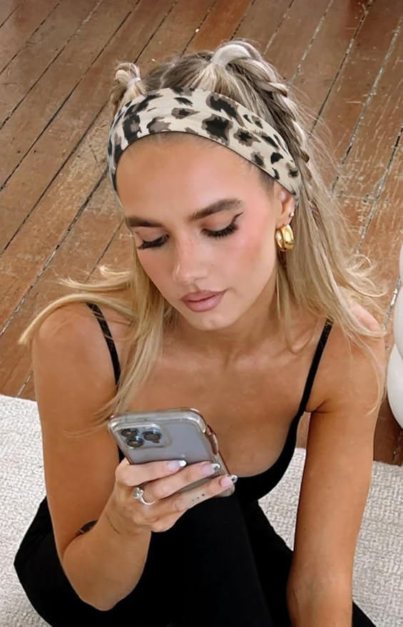 Huachi Headbands for Women Non Slip 16 Pack Trendy Women Headbands Cheetah Print, Elastic Hair Bands Soft Cloth Fabric Fashion Hair Accessories