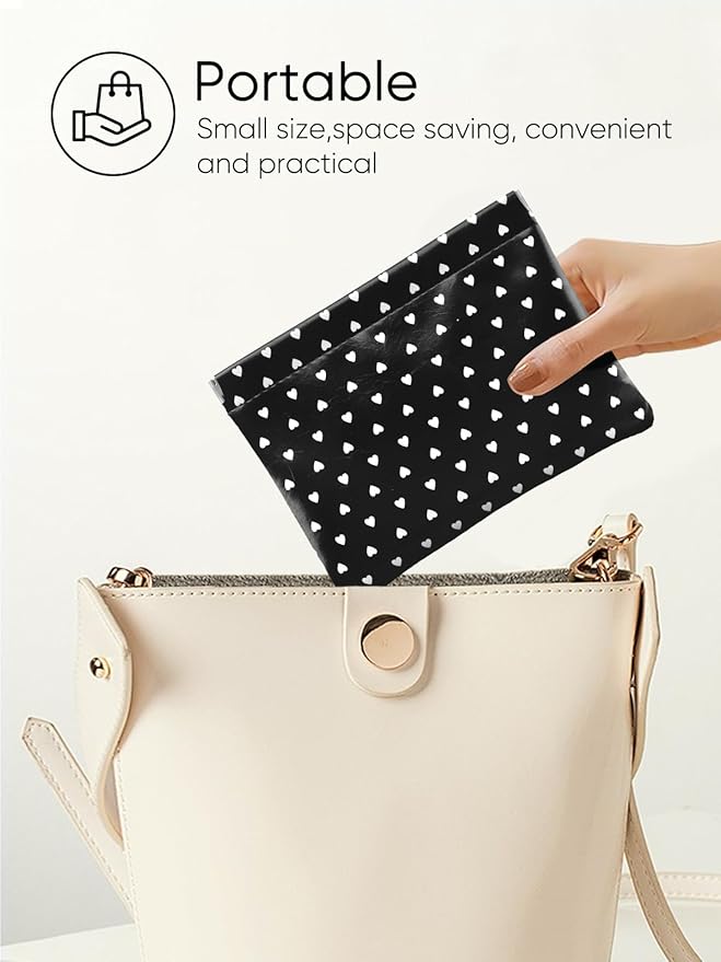 Ksriylm Dots Leather Makeup Pouch Set for Women Small Make Up Bag for Purse Waterproof Initial Makeup Cosmetic Bags Pouches for Purse Aesthetic Travel Toiletry Bag,Heart Black