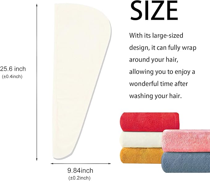 Microfiber Hair Drying Towel Wrap for Women, Hair Turbans Towel for Wet Hair,turbie Twist Hair Towels(The Color of the Picture is for Reference only) (Warm White)