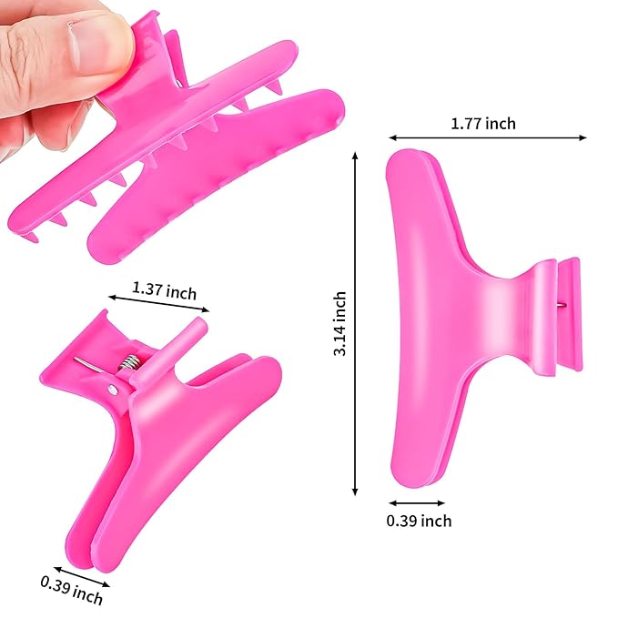 BAHABY Hair Sectioning Clips, 12 Pack, Pink and White, 3.14 Inch, Plastic Styling Clamps for Salon and Home Use