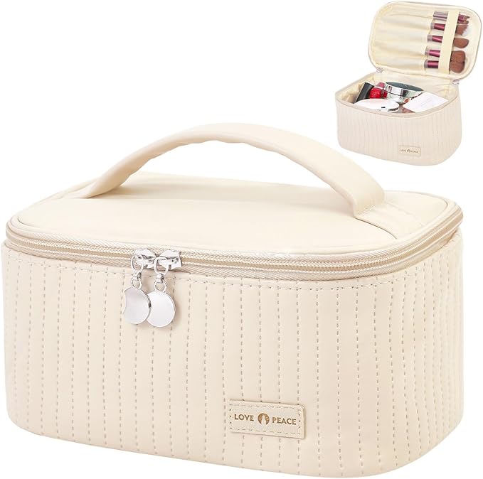 Yuilgdo Makeup Bag Travel Cosmetic Bag, Large Capacity Makeup Organizer Bag and Storage, Portable PU Leather Pouch Toiletry Bag Make up Organizer, Cosmetic Bags for Women