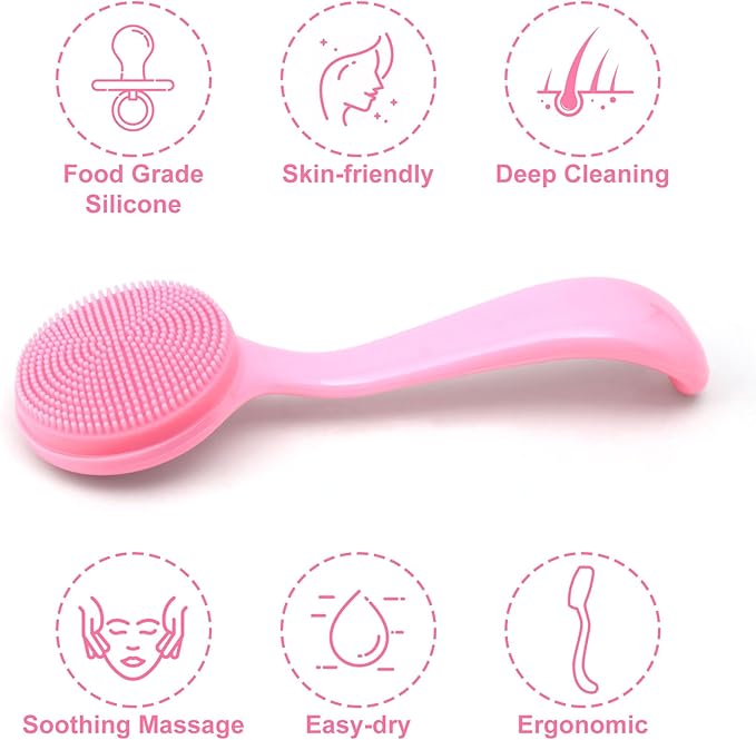 HINZIC Silicone Manual Facial Cleansing Brush, Skin Friendly Waterproof Face Cleaning Scrubber Exfoliator Cleanser for Blackheads Whiteheads Makeup Residues Removal- Pink