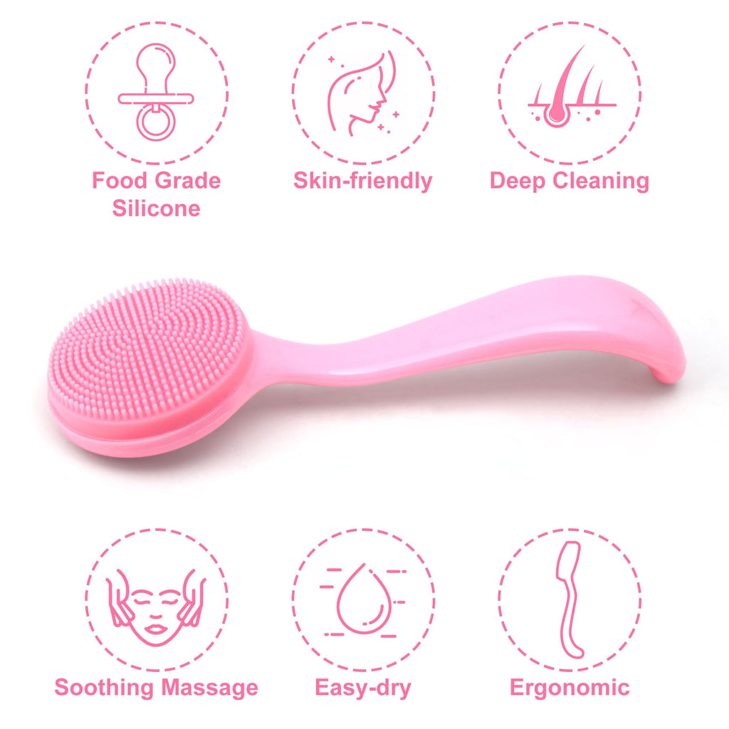 HINZIC Silicone Manual Facial Cleansing Brush, Skin Friendly Waterproof Face Cleaning Scrubber Exfoliator Cleanser for Blackheads Whiteheads Makeup Residues Removal- Pink