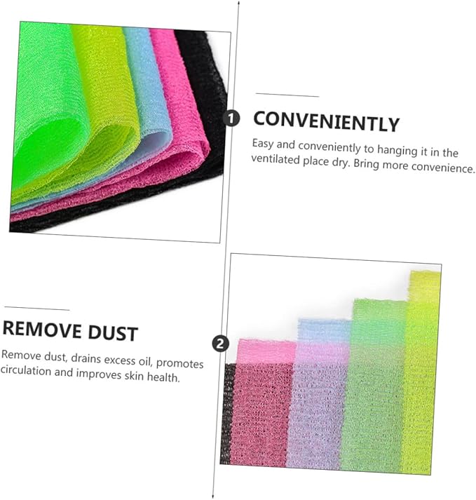 BIUDECO 5Pcs Exfoliating Back Scrubber Strap Body Washer for Healthy Skin Long Belt Bathing Accessory Promotes Circulation Enhances Shower Experience Random Colors Random Color