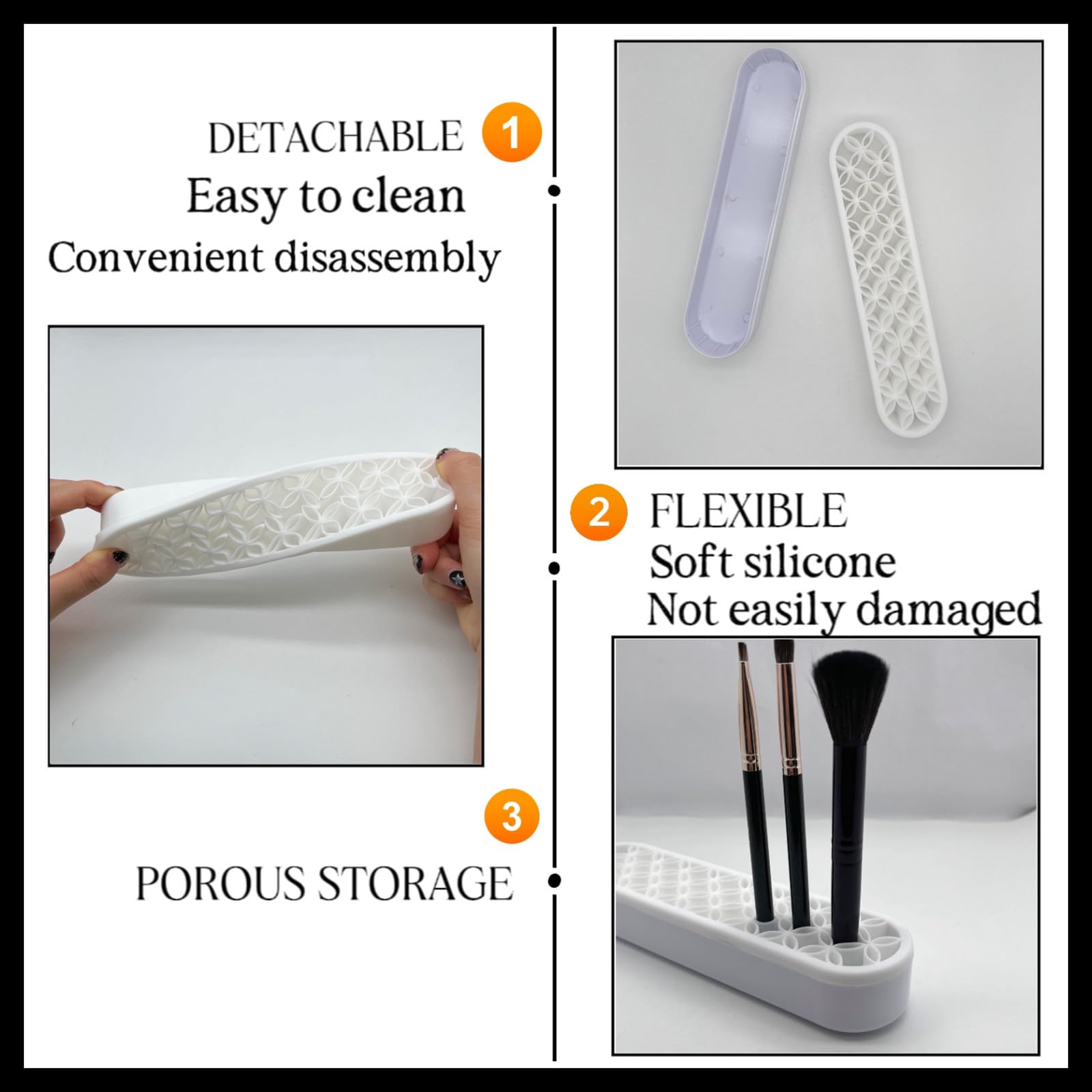 TANG SONG 2 PCS Silicone Make up Brush Holder Cosmetic Storage Box Desktop Organizers (White)