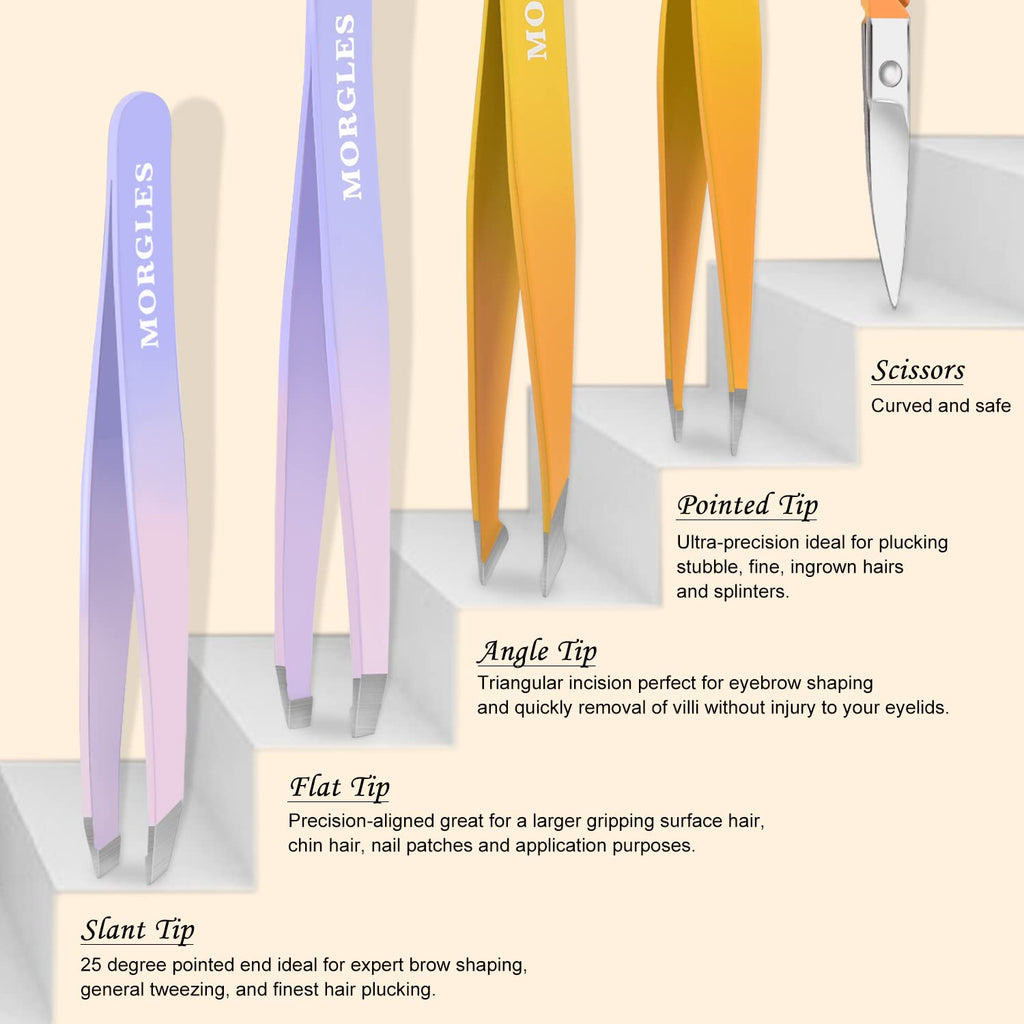 MORGLES Tweezers Set 9 Pcs Colorful Nail Clipper Kit with Case for Grooming