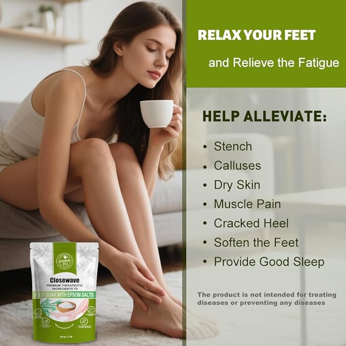 Epsom Salt Tea Tree Oil Foot Soak - Foot Spa Pedicure Care for Toenail Athletes Foot, Soothes Sore, Stubborn Scent, Discolored and Ingrown Toenail - Birthday Gift for Mom Dad -16 oz