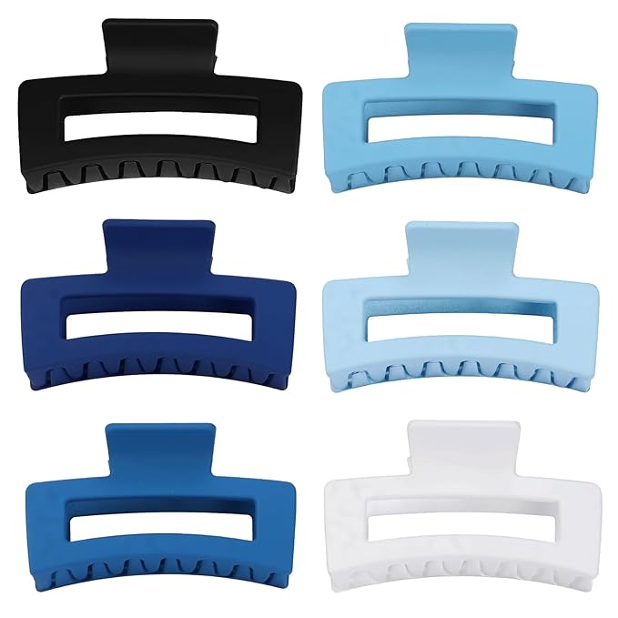 Sisiaipu 3.5 Inch Medium Hair Claw Clips 6 Pack Hair Clips for Women Square Rectangle Claw for Hair Banana Jaw Clips Hair Accessories for Girls (Blue)