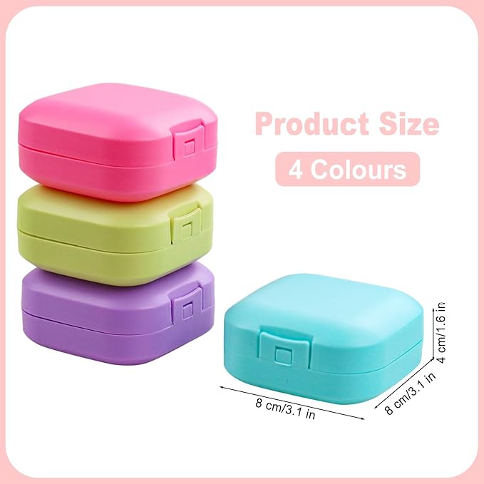 Etenpo Plastic Square Cotton Pad Holder - Pack of 4, Multiple Colors, Portable Travel and Sealed, Suitable for Makeup Remover Cotton Balls