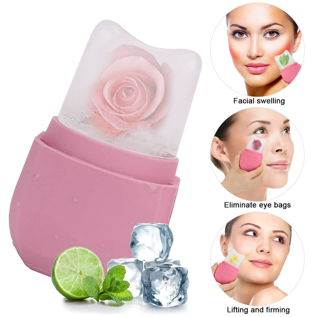 Ice Roller for Face and Eye, Upgraded Ice Face Roller Facial Beauty Ice Roller Skin Care Tools, Ice Facial Roller Gua Sha Face Massage, Silicone Ice Mould for Face Beauty Remove Fine Lines (Pink)