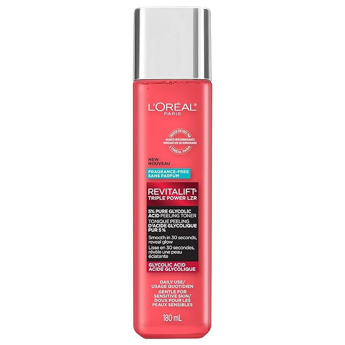 L'Oreal Paris Revitalift 5% Pure Glycolic Acid Peeling Toner with Aloe Vera, Alcohol Free, Fragrance Free 6 fl oz