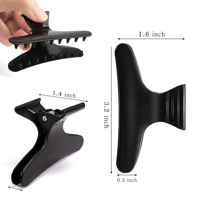 BAHABY Hair Clips for Styling Sectioning 12 Pack Black Butterfly Clamps Hair Claw Clips Pro Salon Hair Clips for Styling, Sectioning, Cutting and Coloring