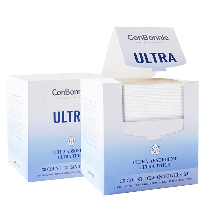 Conbonnie Clean Face Towels XL, Thickened Design, 10"×12" Biobased Facial Towels, Disposable Face Towelette, Makeup Remover Dry Wipes for Skin Care, Clean Skin, 100 Count (2 Pack)