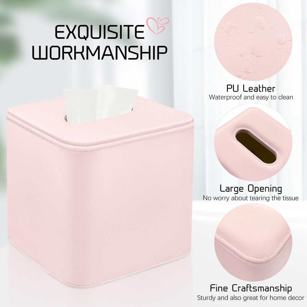 TNIIFXC Tissue Box Holder Square PU Leather Stylish Facial Tissue Box with Magnetic Closure Decorative Cube Tissue Box Cover for Bathroom Vanity Office