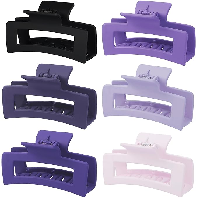 Sisiaipu 3.5 Inch Medium Hair Claw Clips 6 Pack Hair Clips for Women Square Rectangle Claw for Hair Banana Jaw Clips Hair Accessories for Girls (Purple)