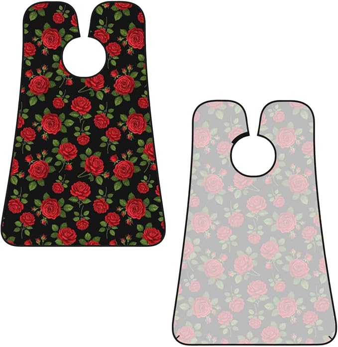 Ultimate Shaving Bib, Beard Trimming Apron with Hair Catcher, Floral Flowers Black Red Roses