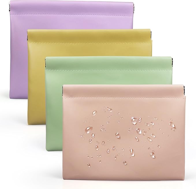Muswelf 4 Pack 7.1"×5.5" Small Makeup Bag for Purse, Magnetic Large Purse Pouches, Soft Cosmetics Makeup Pouches, Little Travel Organizer Pouches for Women