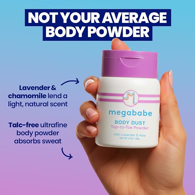Megababe Sweat Absorbing Body Powder - Body Dust | Hot Weather Essential | with Lavender & Aloe | Talc-Free, All Natural | 1.7 oz (Pack of 1)