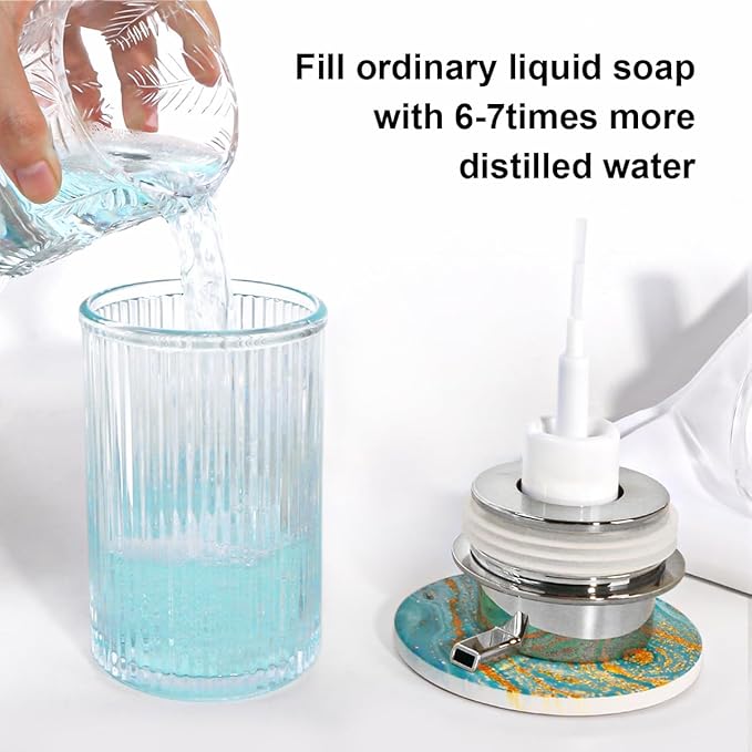 Tonxus Foaming Soap Dispenser, Clear Glass Foam Soap Dispenser, 12 Oz Refillable Glass Foam Pump Bottle Container Decorative Slim Ribbed Bottle for Bathroom and Kitchen