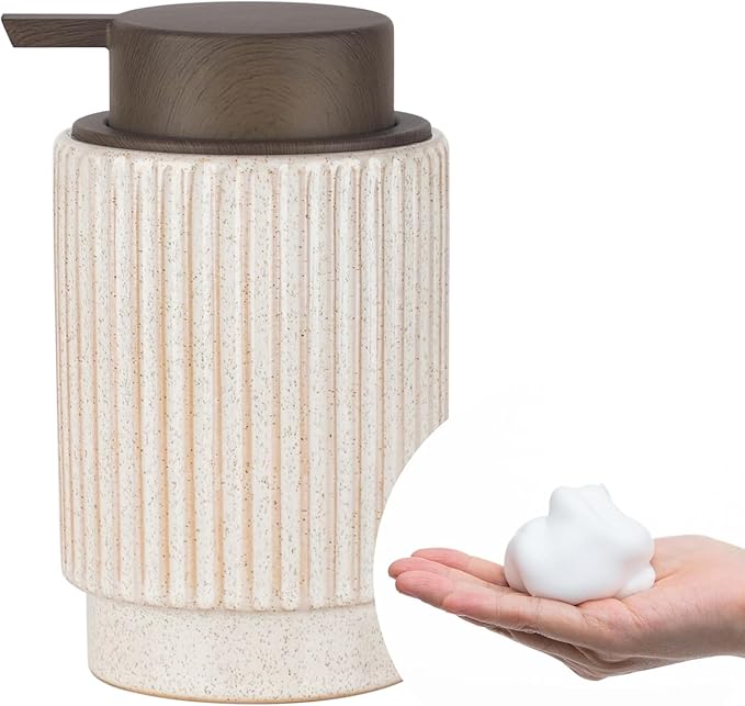 Fun Elements Foaming Soap Dispenser, Wood Grain Plastic Soap Dispenser, 10oz Refillable Bottle for Liquid Soap - Kitchen, Sink, Bathroom
