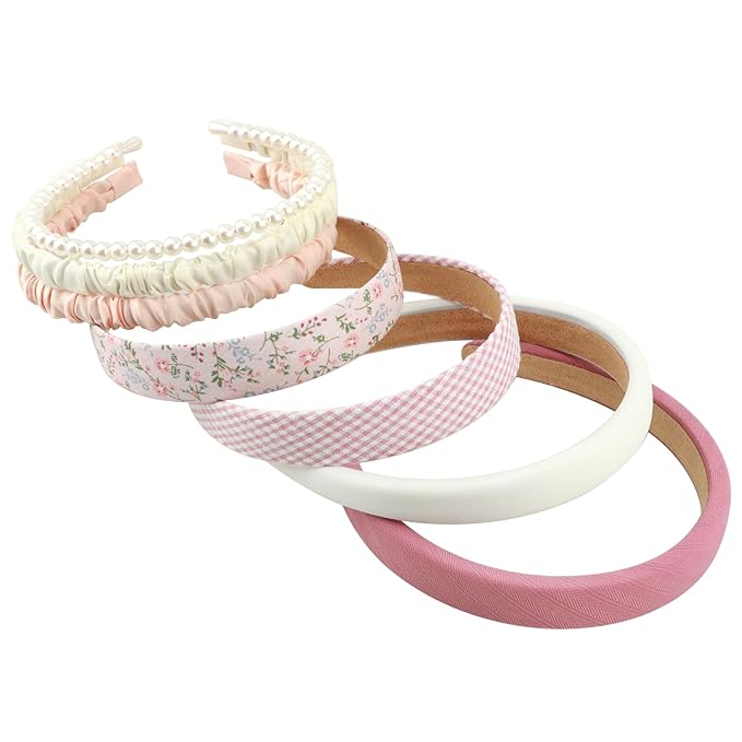 DOXISHRUKY Headbands for Women Girls, 7pc Set - Non Slip Floral Padded Headbands Cute Pearl Headband for Girls Vintage Wide Headband