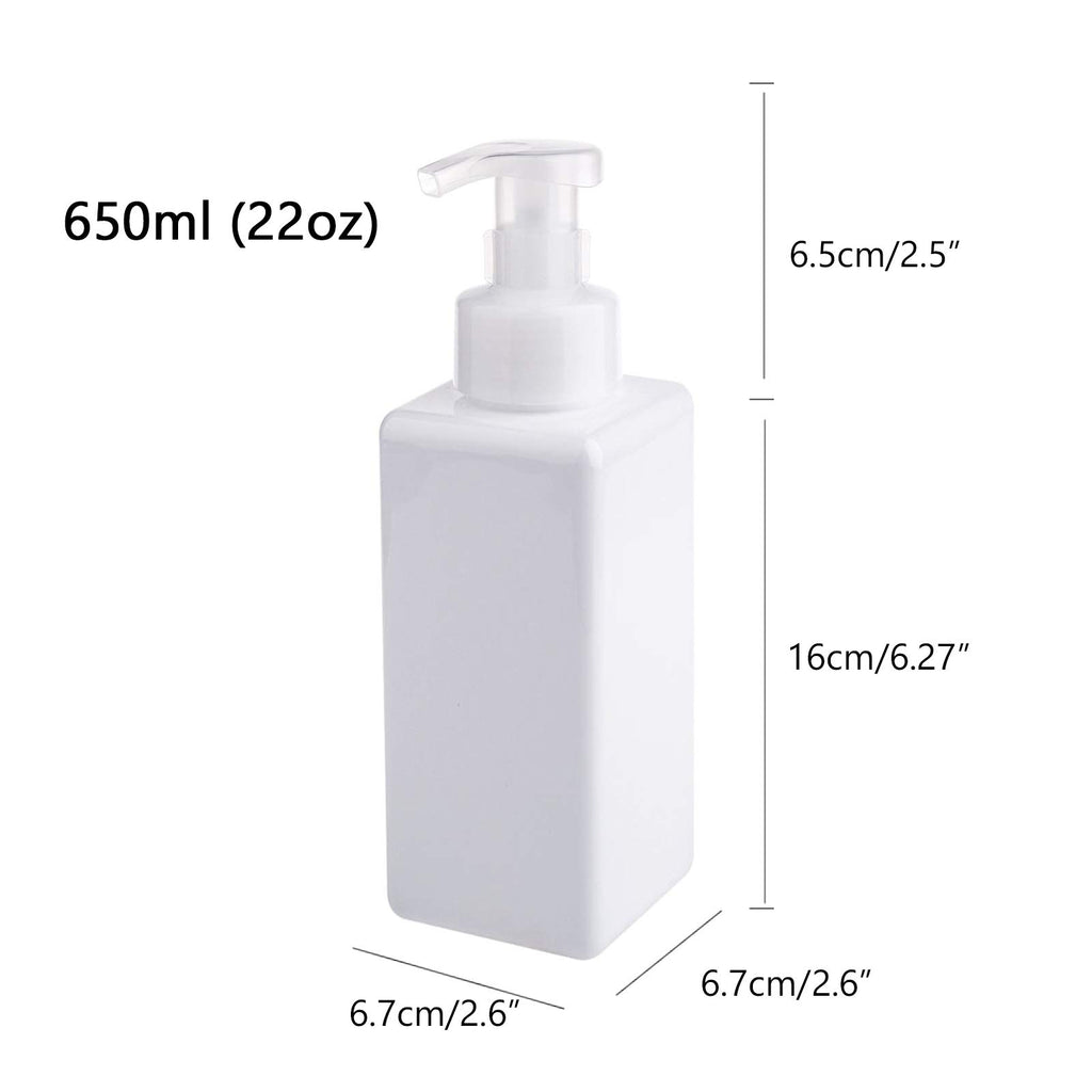 UUJOLY Foaming Soap Dispenser 650ml (22oz) Refillable Plastic Pump Bottle for Liquid Soap, Shampoo, Body Wash (2 Pcs) (White)
