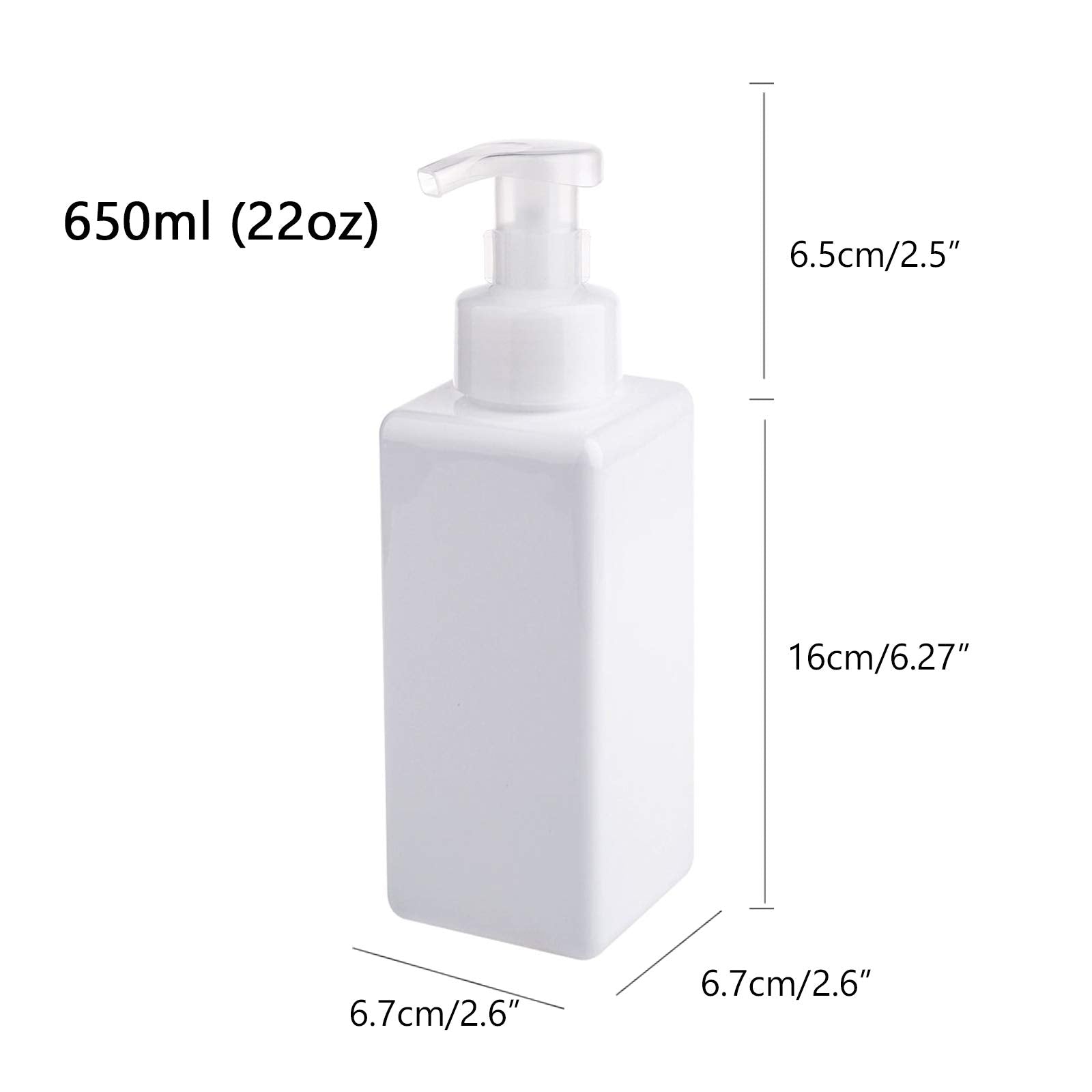 UUJOLY Foaming Soap Dispenser 650ml (22oz) Refillable Plastic Pump Bottle for Liquid Soap, Shampoo, Body Wash (2 Pcs) (White)