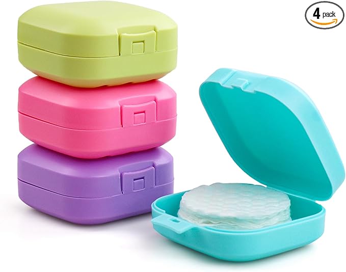 Etenpo Plastic Square Cotton Pad Holder - Pack of 4, Multiple Colors, Portable Travel and Sealed, Suitable for Makeup Remover Cotton Balls
