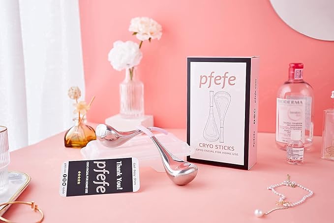 Pfefe Cryo Sticks and Ice Globes Set, Stainless Steel Face Beauty Cooling Freeze Massage Spa Globes with Storage Case