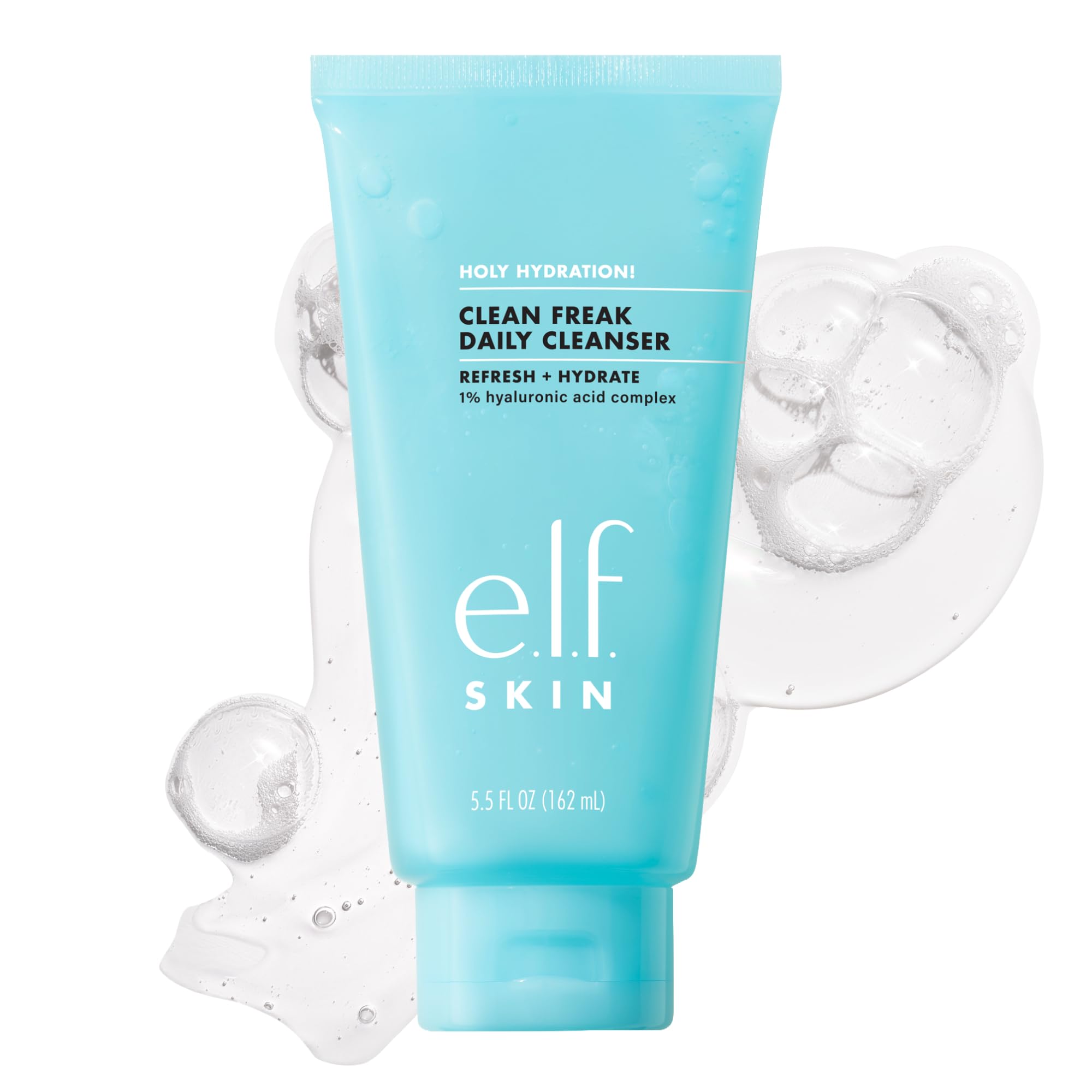 e.l.f. SKIN Holy Hydration! Clean Freak Daily Cleanser, Gentle Hydrating Gel Face Cleanser, Made With Hyaluronic Acid, Vegan & Cruelty-Free, 5.5 fl oz