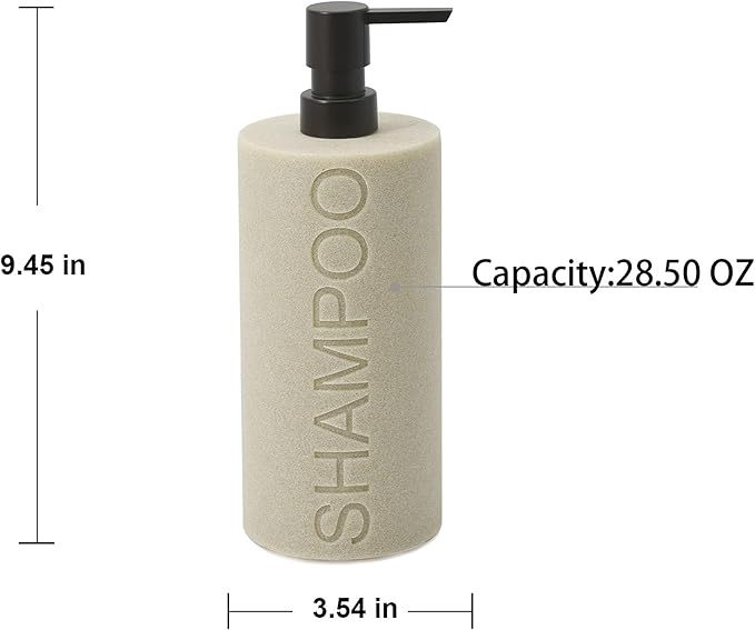 Indecor Home Resin Tan Sandstone Shampoo Engraved Bottle Refillable Pump Dispenser, Durable Waterproof Resin Construction for Bath, Shower - Tan Sandstone ORB Pump