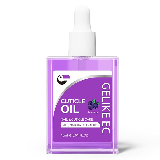 Gelike EC Nail Cuticle Oil - Blueberry Scent Organic Nail Moisturizing With Natural Jojoba Vitamin B & E for Nail Bed ＆ Damaged Nails Repair Treatment- Cuticle Cream for Nail Growth and Strength