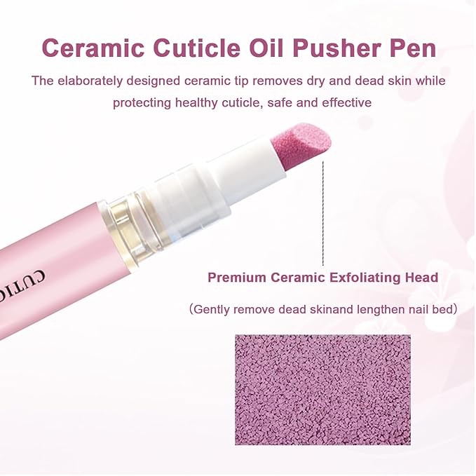 Ceramic Cuticle Pusher & Oil Pen, 2PC Gentle Cuticle Remover for Hangnails & Dry & Damaged Nails, Nail Care Pen for Repair & Nourish Nails