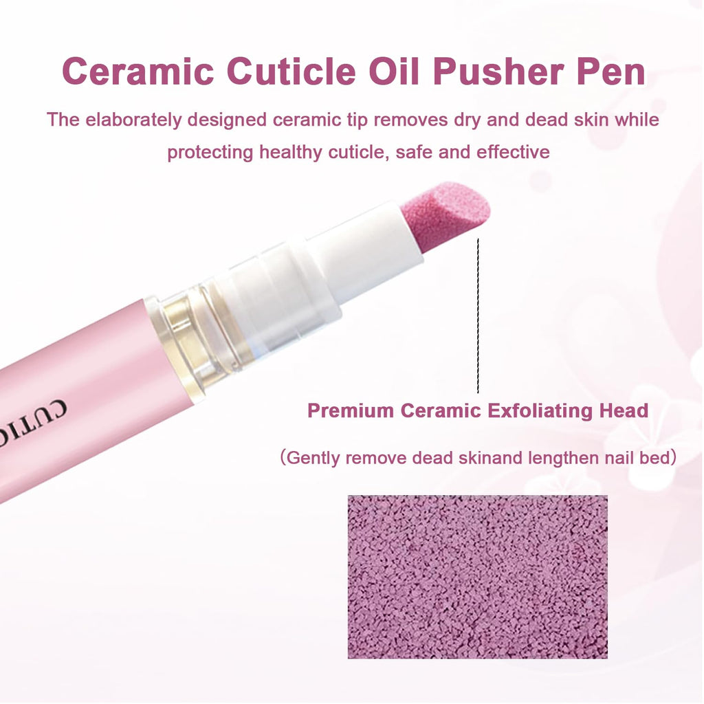 Ceramic Cuticle Pusher & Oil Pen, 2PC Gentle Cuticle Remover for Hangnails & Dry & Damaged Nails, Nail Care Pen for Repair & Nourish Nails