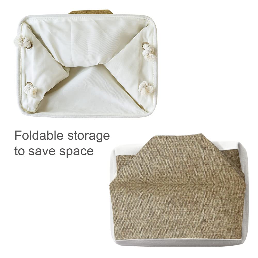 TheWarmHome Storage Basket for Shelves - 1 Pack 14x10x6.7 inch Collapsible Storage Bins Storage Boxes for Organizing for Laundry Closet Gift Cloth Nursery (Whiet & Khaki)