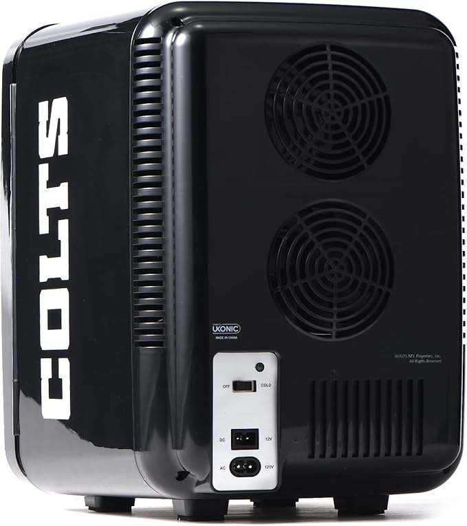 Ukonic NFL Indianapolis Colts 15-Can Mini Fridge 10L – AC/DC Powered, Official Team Colors & Logo, Portable Cooler for Tailgates, Home, Office, or Car